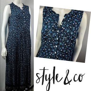 NWT Style & Co. Floral Boho Sleeveless Long Flowy Button Front Maxi Flower Dress